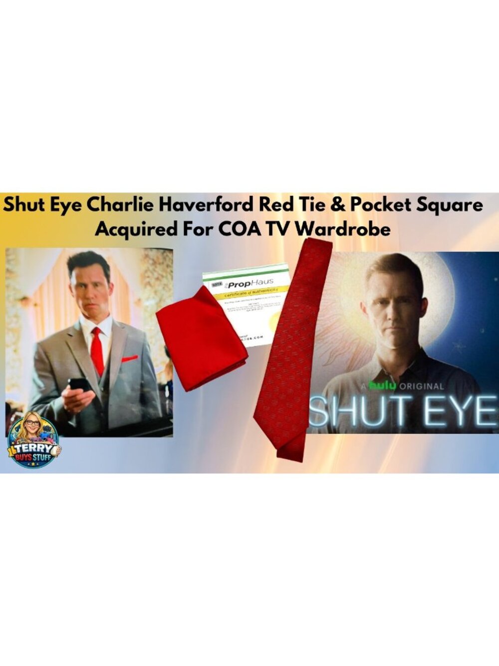 Shut Eye Charlie Haverford Red Tie & Pocket Square Acquired For COA TV Wardrobe